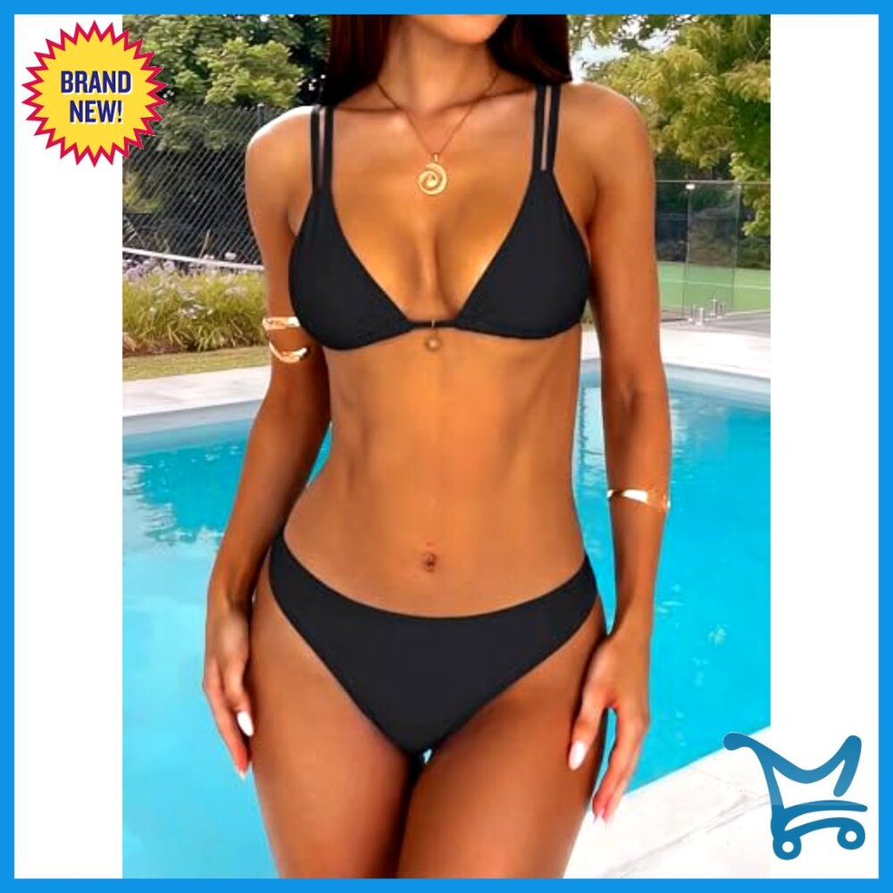 Women's Triangle Bikini Set Adjustable Straps Hig… - image 2